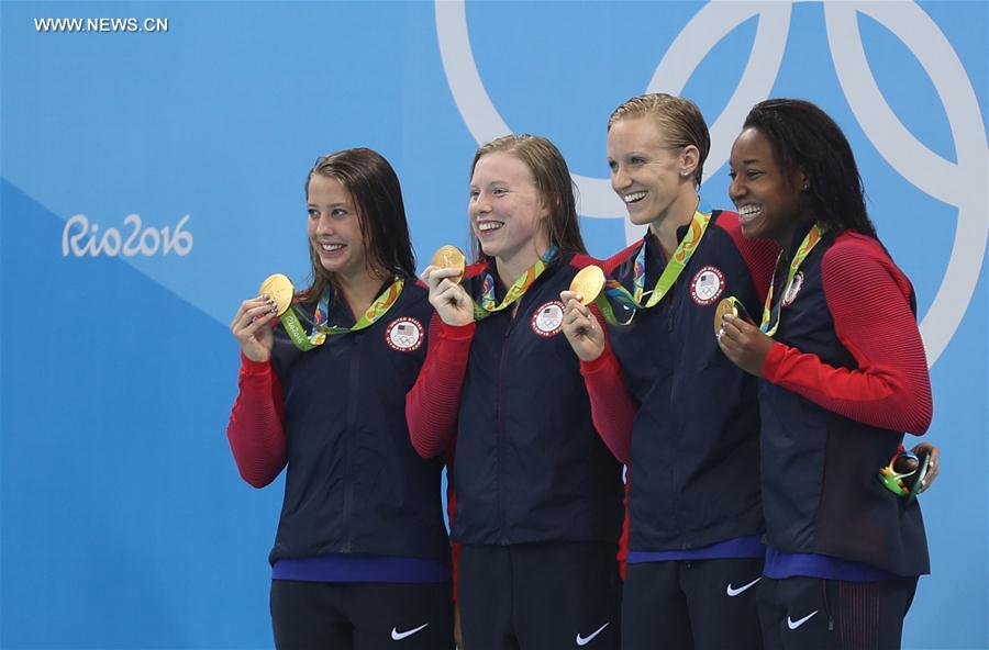 （里约奥运会·领奖台）（2）游泳——女子4x100米混合泳接力赛颁奖仪式