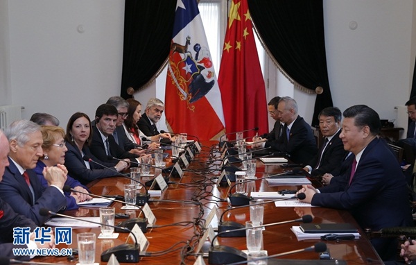 الرئيس الصيني يجري محادثات مع نظيرته التشيلية