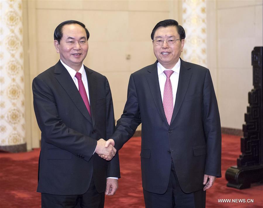（一带一路·高峰论坛）张德江会见越南国家主席陈大光