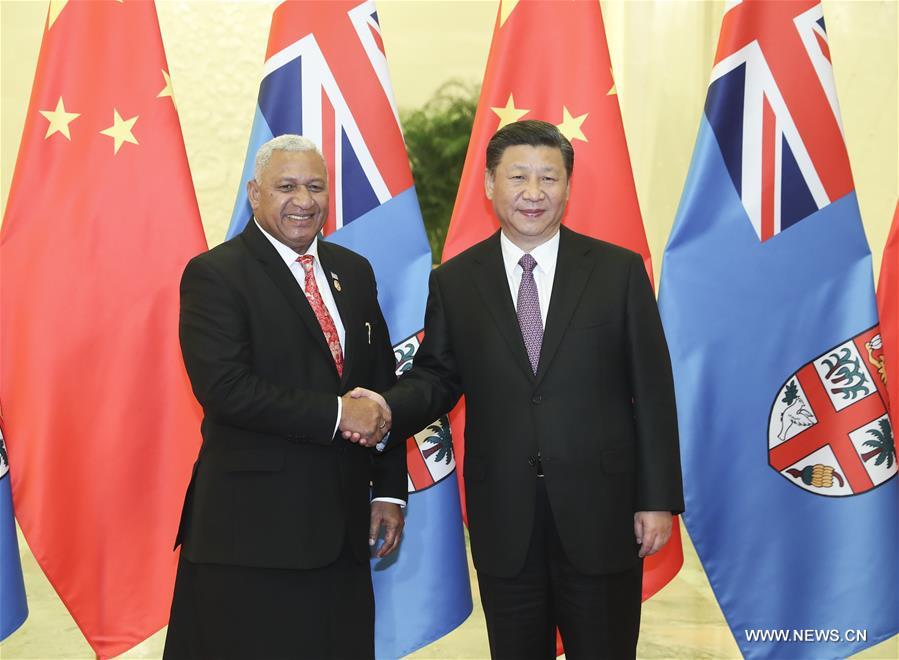 （一带一路·高峰论坛）习近平会见斐济总理姆拜尼马拉马