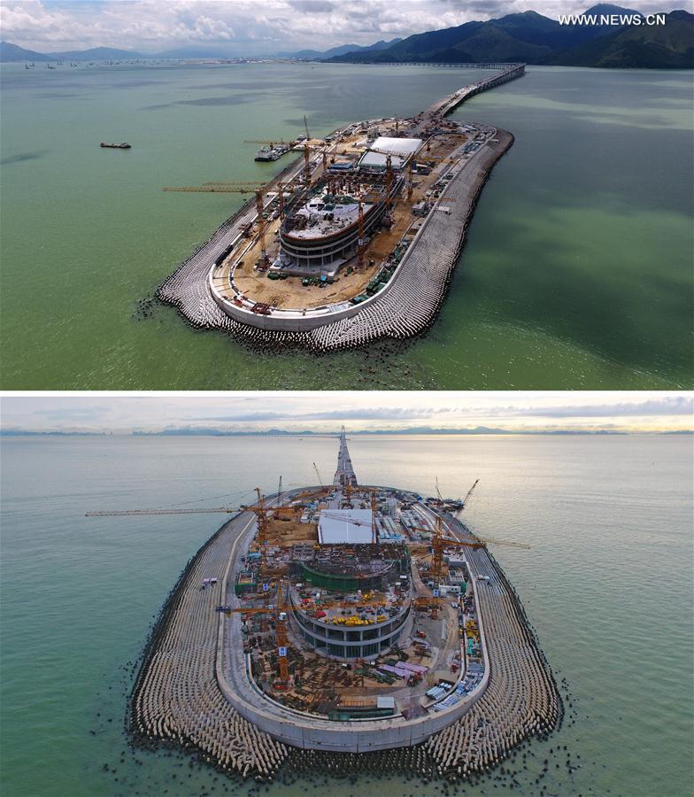 الصورة: انتهاء بناء الهيكل الرئيسي لأطول جسر عبر البحر في العالم