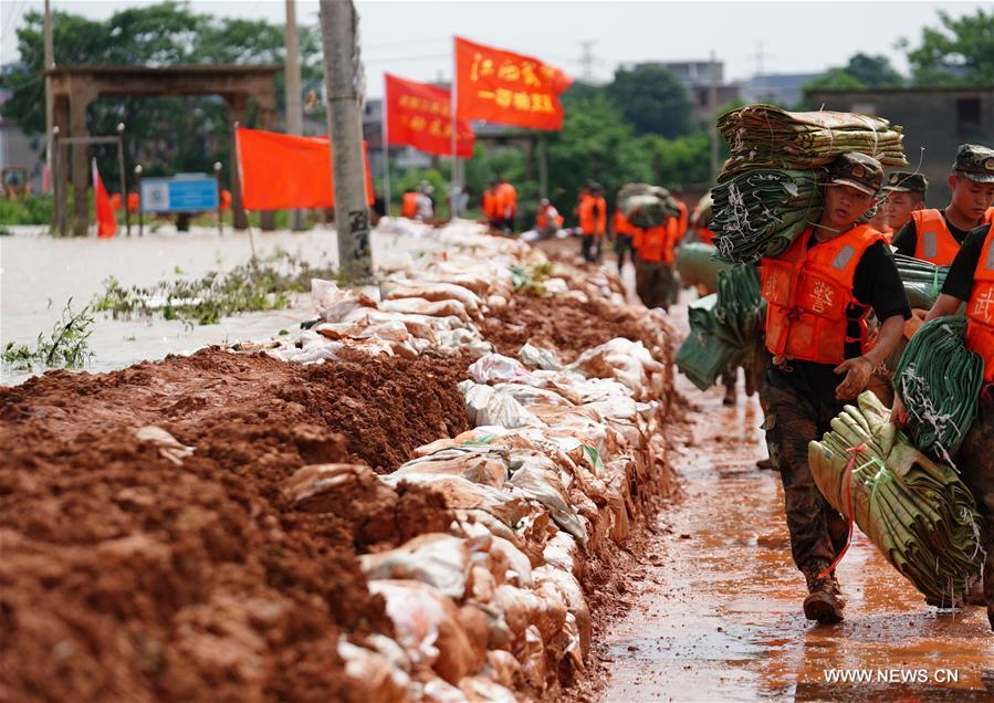 الصورة: إجراءات السيطرة على الفيضانات بشرقي الصين