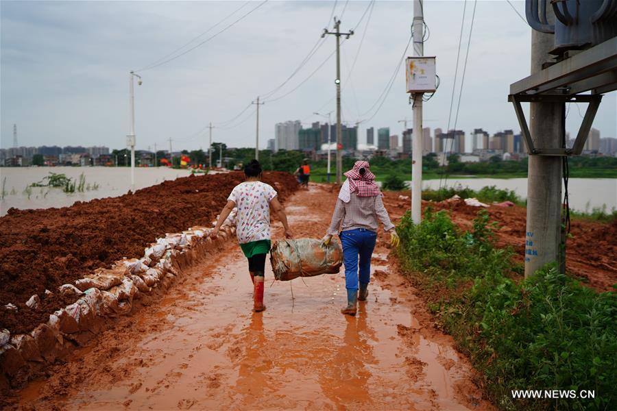 الصورة: سيدات متطوعات يشاركن في مكافحة الفيضانات شرقي الصين 
