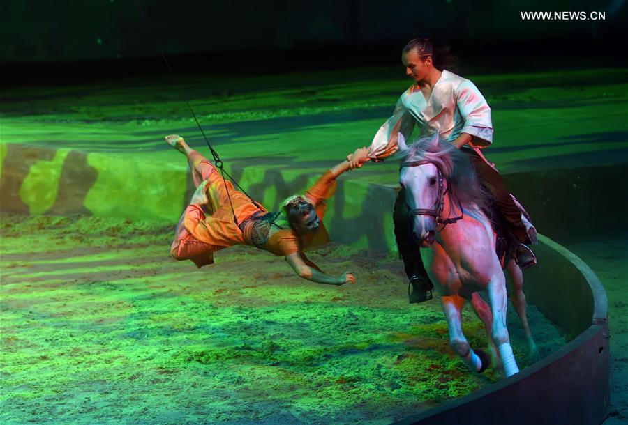 الصورة: عرض كندي يقدمه فنانون مع خيول في بكين