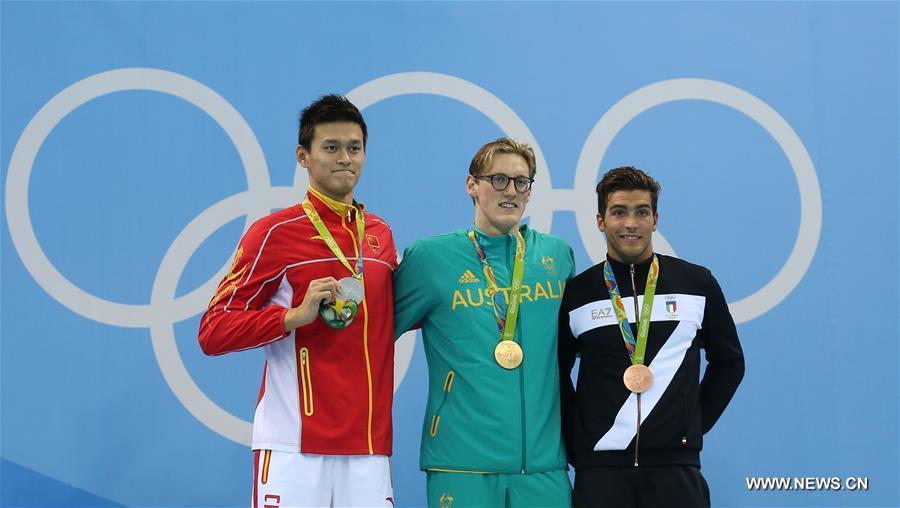 （里约奥运会·领奖台）（16）游泳——孙杨获男子400米自由泳银牌 
