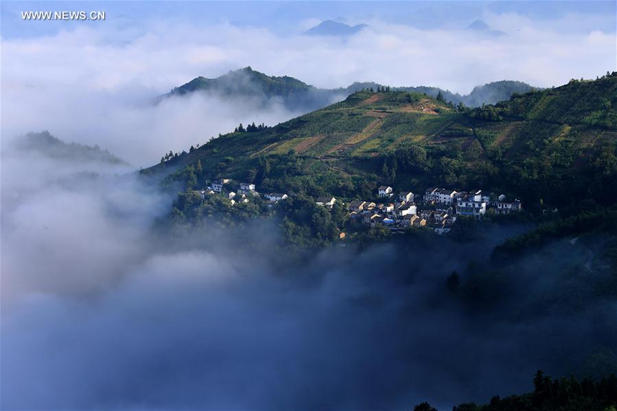  الصورة: قرية قديمة وسط الغيوم والسحب في شرقي الصين