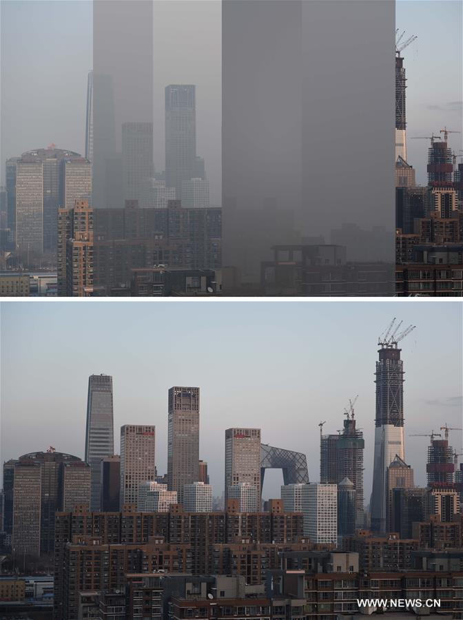 الصورة: الضباب الدخاني ببكين يتبدد بفضل وصول الرياح الشمالية 