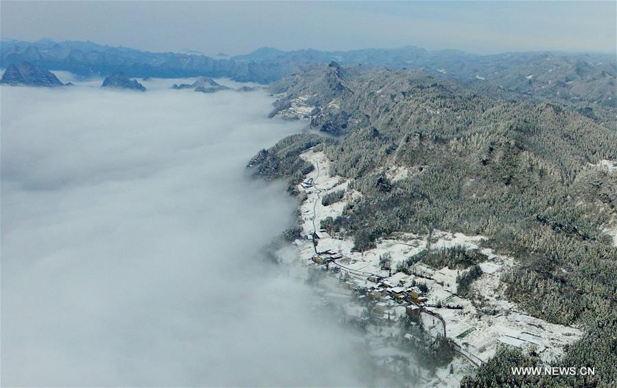 الصورة: منظر جوي بعد تساقط الثلوج بوسط الصين