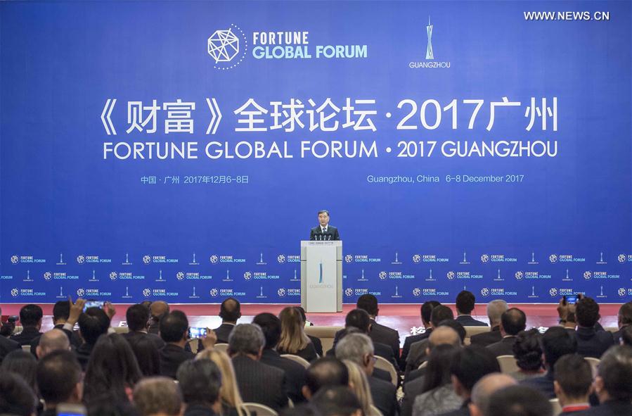 الصورة: نائب رئيس مجلس الدولة الصيني في افتتاح منتدى فورتشن العالمي 2017 بقوانغتشو