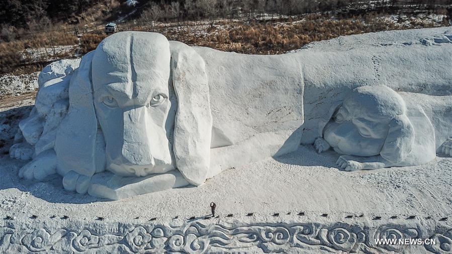 الصورة: تمثال من الثلج على شكل كلب في مدينة شنيانغ 