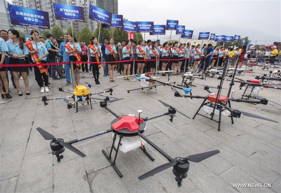 الصورة : مسابقة الطائرات بدونلطيار لحماية النباتات في وسط الصين