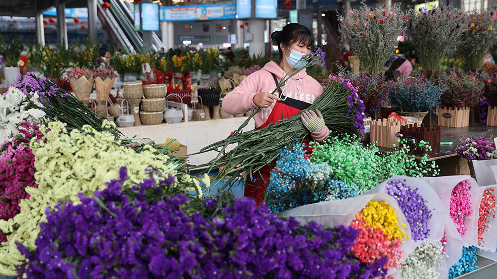 ازدهار أسواق الأزهار في مقاطعة يوننان لاستقبال عيد الربيع