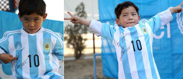 صبي افغاني يحقق حلم ارتداء قميص ميسي