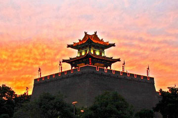 المناظر الجميلة لمدينة شيآن عند غروب الشمس