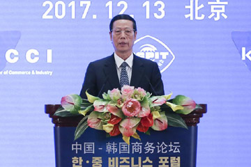 نائب رئيس مجلس الدولة الصيني ورئيس جمهورية كوريا يلقيان خطابات أمام منتدى أعمال بين البلدين