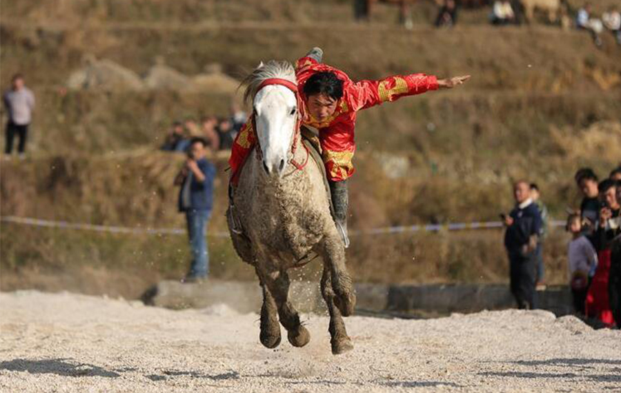 إقامة سباق الخيل للاحتفال بعيد الربيع في محافظة دانتشاي في مقاطعة قويتشو بجنوب غربي الصين