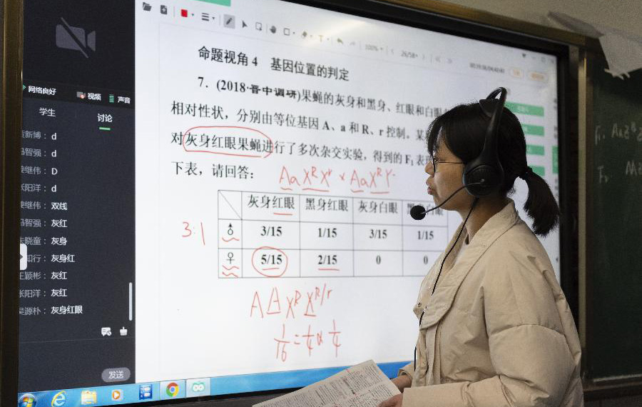 إلقاء الدروس عبر الانترنت في شيانغيانغ بمقاطعة هوبي